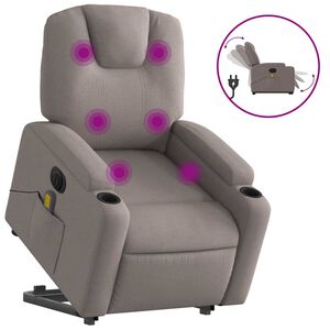 vidaXL Poltrona el&eacute;trica elevat&oacute;ria massagens tecido cinza-acastanhado