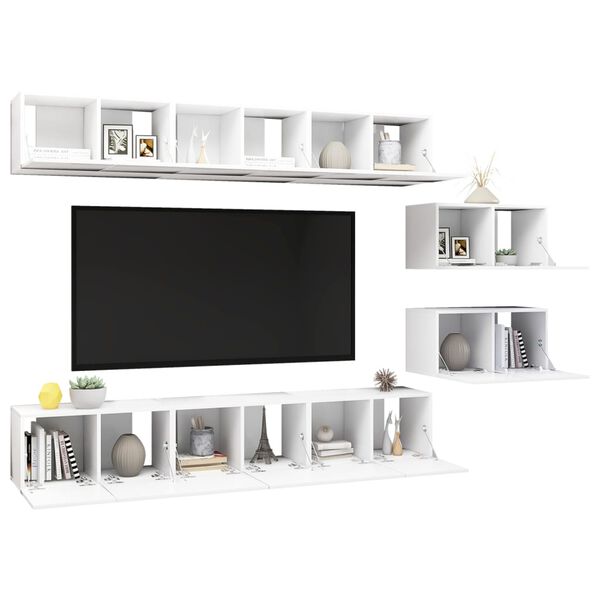 vidaXL 8 pcs conjunto de m&oacute;veis de TV derivados de madeira branco