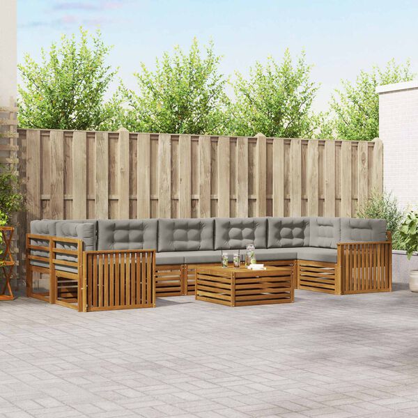 vidaXL Conjunto de Sof&aacute;s para Exterior 8 pcs Cinza Natural e Claro