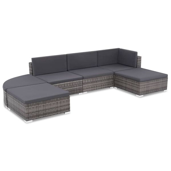 vidaXL Conjunto de lounge de jardim com 6 pe&ccedil;as e almofadas, vime sint&eacute;tico, cinza