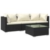 vidaXL 4 pcs conjunto lounge de jardim c/ almofad&otilde;es vime PE preto