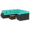vidaXL Conjunto de sof&aacute; de jardim de 9 pe&ccedil;as com almofadas em rattan sint&eacute;tico preto