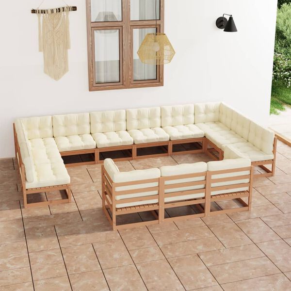 vidaXL 13 pcs conj. lounge jardim almofad&otilde;es pinho maci&ccedil;o castanho mel