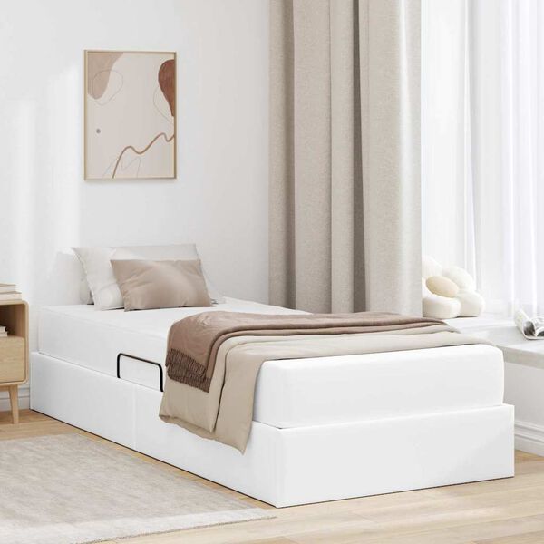 vidaXL Cama com arruma&ccedil;&atilde;o e colch&atilde;o com colch&atilde;o 2 pcs Branco Couro