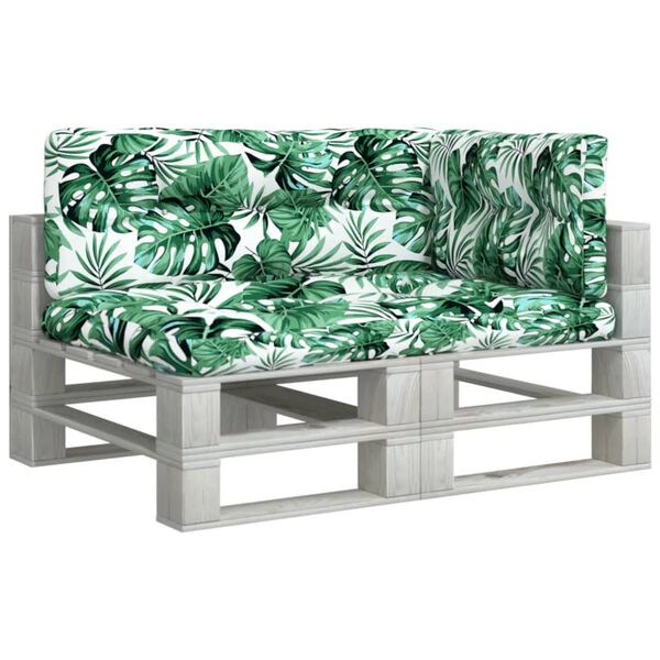 vidaXL Almofad&otilde;es para sof&aacute; de paletes 3 pcs tecido padr&atilde;o de folhas