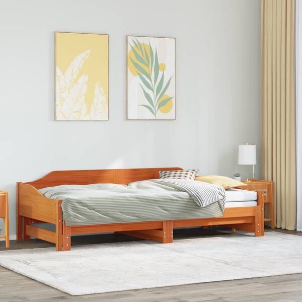 vidaXL Sof&aacute;-cama com gavet&atilde;o 90x200 cm madeira de pinho castanho cera
