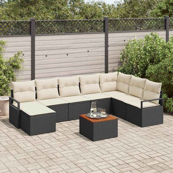 vidaXL Conjunto de Sof&aacute; de Jardim com almofada 9 pcs Preto vime PE
