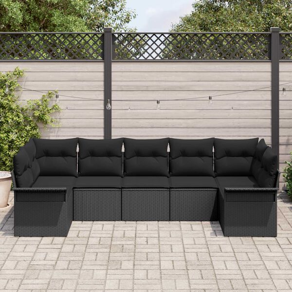 vidaXL Conjunto de Sof&aacute; de Jardim com almofada 7 pcs Preto vime PE