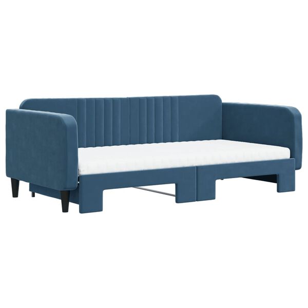 vidaXL Sof&aacute;-cama com gavet&atilde;o e colch&otilde;es 100x200 cm veludo azul
