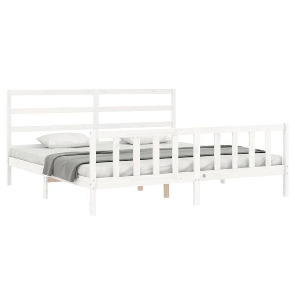 vidaXL Estrutura de cama com cabeceira 180x200cm madeira maci&ccedil;a branco