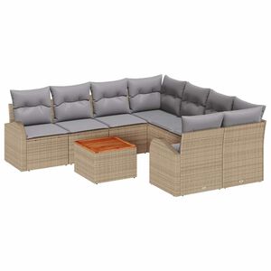 vidaXL Conjunto de Sof&aacute; de Jardim 9 unid. Bege vime PE