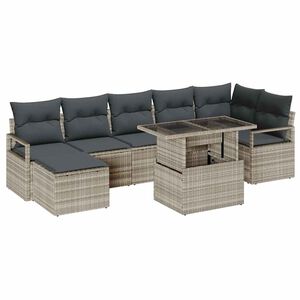 vidaXL Conjunto de Sof&aacute; de Jardim 8 unid. Cinzento-claro vime PE