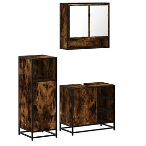 vidaXL 3 pcs conjunto de m&oacute;veis WC madeira processada carvalho fumado