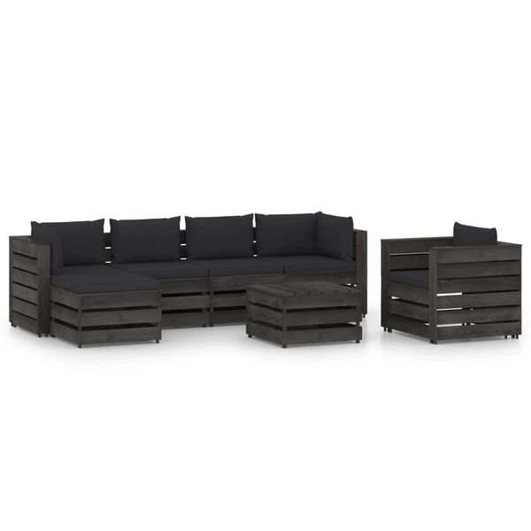 vidaXL 7 pcs conj. lounge jardim + almofad&otilde;es madeira impreg. cinzento