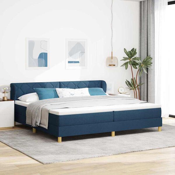 vidaXL Cama Box com colch&atilde;o com cabeceira Azul 200 x 200 cm tecido