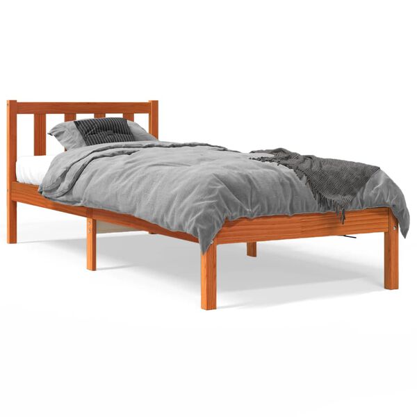 vidaXL Cama sem colchão 75x190 cm madeira de pinho maciça castanho-mel