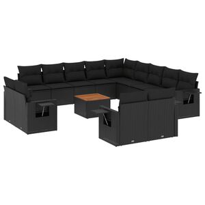 vidaXL 14 pcs conjunto de sof&aacute;s p/ jardim c/ almofad&otilde;es vime PE preto