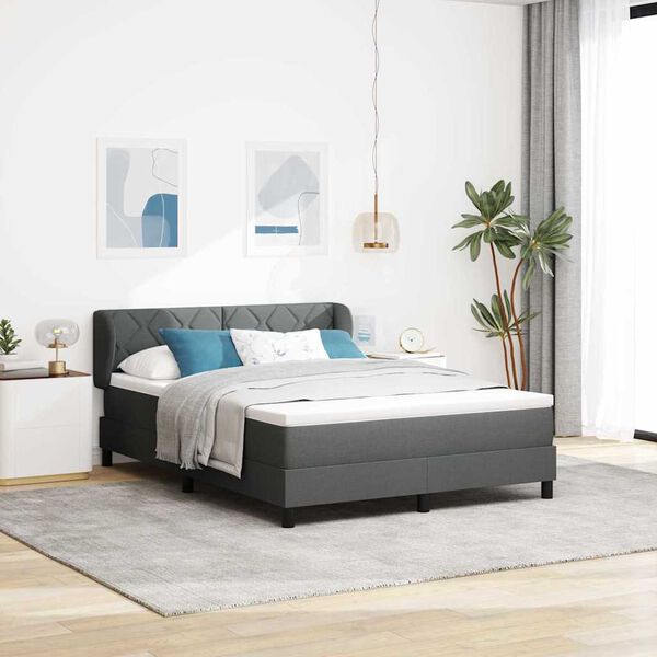 vidaXL Cama Box com colch&atilde;o Cinzento escuro 160 x 200 cm tecido