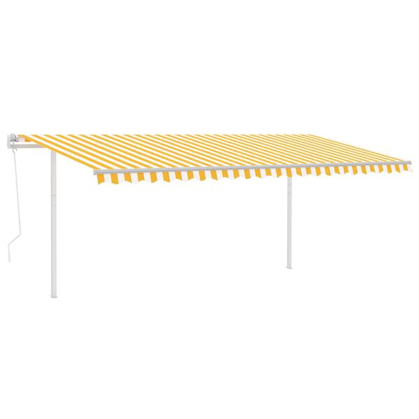 vidaXL Toldo autom&aacute;tico c/ LED e sensor de vento 5x3,5m amarelo/branco