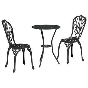 vidaXL Conjunto Bistro de Jardim 3 pcs Preto Alum&iacute;nio