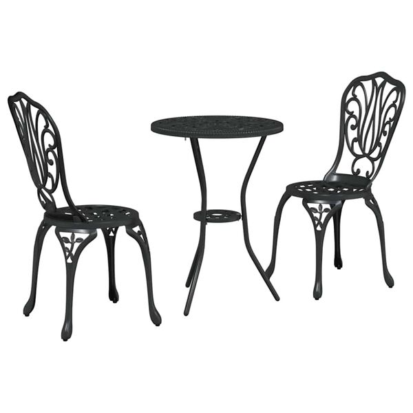 vidaXL Conjunto Bistro de Jardim 3 pcs Preto Alum&iacute;nio