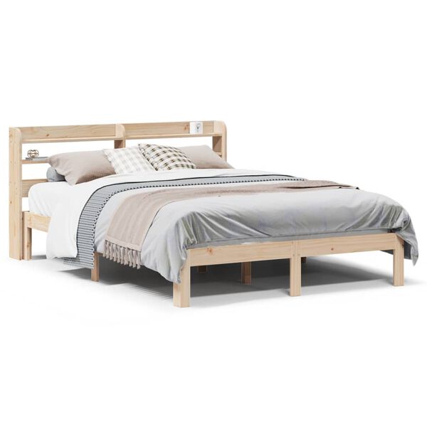 vidaXL Estrutura cama c/ cabeceira 120x190 cm pinho maci&ccedil;o