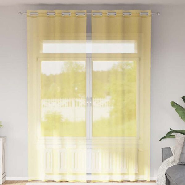 vidaXL Cortinas de voile com ilh&oacute;s 2 pcs amarelo
