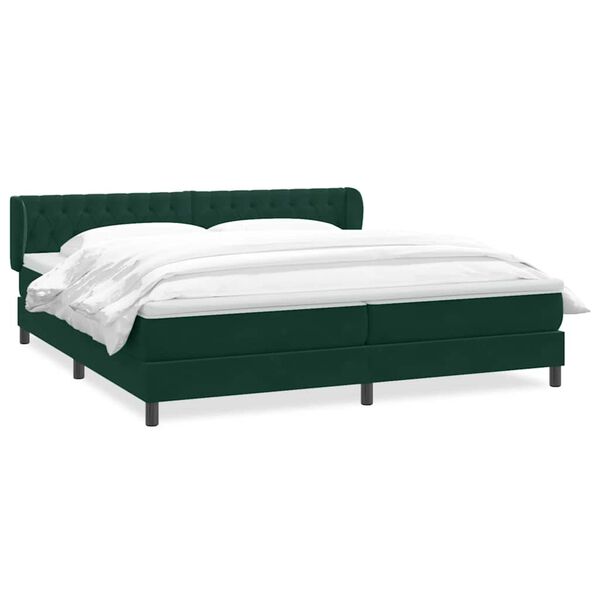 vidaXL Cama com molas/colch&otilde;es 180x210 cm veludo verde-escuro