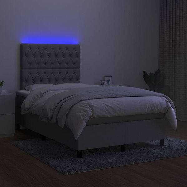 vidaXL Cama box spring c/ colch&atilde;o e LED 120x200 cm tecido cinza-claro