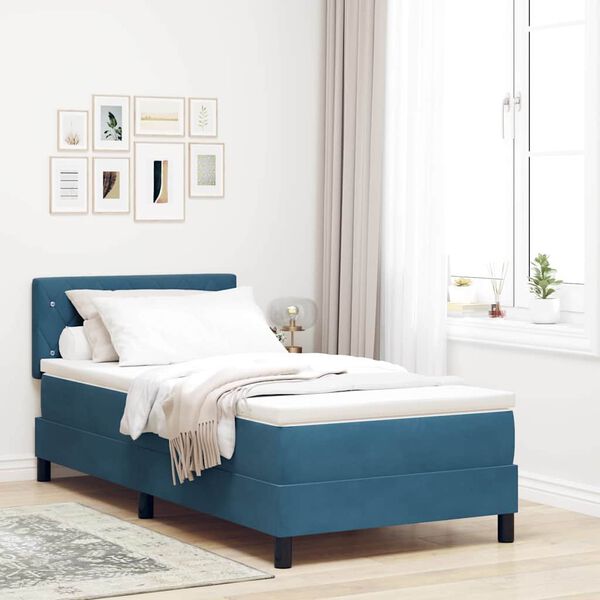 vidaXL Cama Box Spring LED com colch&atilde;o Azul Escuro 90 x 200 cm Veludo