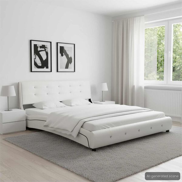 vidaXL Estrutura de cama sem colch&atilde;o 135x190cm couro artificial branco