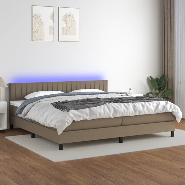 vidaXL Cama box spring colch&atilde;o/LED 200x200cm tecido cinza-acastanhado