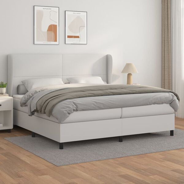 vidaXL Cama com molas/colchão 200x200 cm couro artificial branco