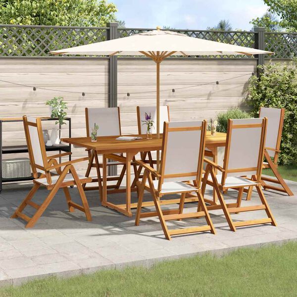 vidaXL 7 pcs conjunto de jantar para jardim ac&aacute;cia maci&ccedil;a e textilene