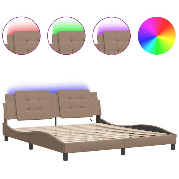 vidaXL Estrutura de cama com LED sem colch&atilde;o Zadar 180x200 cm cappuccino