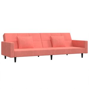 vidaXL Sof&aacute;-cama 2 lugares com duas almofadas veludo rosa