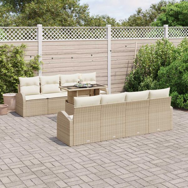 vidaXL Conjunto de Sofá de Jardim 9 pcs Bege Rattan de Polipropileno
