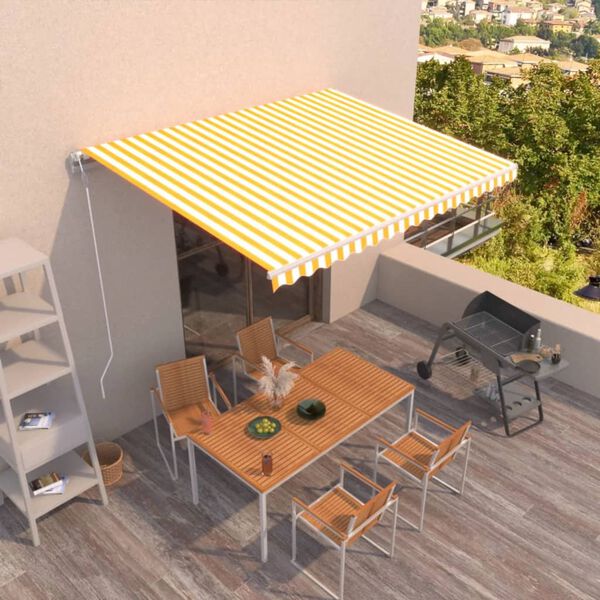 vidaXL Toldo retrátil automático 450x350 cm amarelo e branco