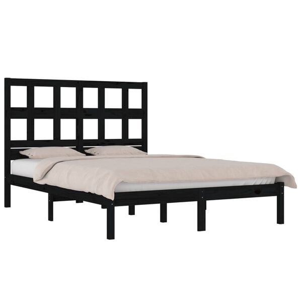 vidaXL Estrutura de cama 200x200 cm pinho maci&ccedil;o preto