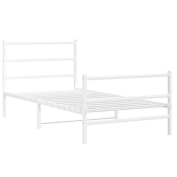 vidaXL Estrutura de cama com cabeceira e pés 107x203 cm metal branco
