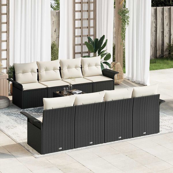 vidaXL Conjunto de Sof&aacute; de Jardim 9 pcs Preto Rattan Sint&eacute;tico