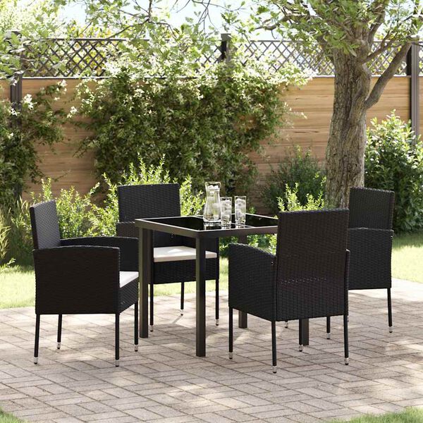vidaXL Conjunto de Jantar para Jardim com almofada 5 pcs Preto vime PE