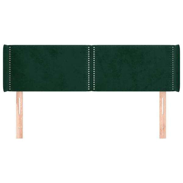 vidaXL Cabeceira de cama c/ abas tecido 147x16x78/88cm verde-escuro