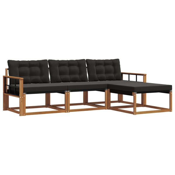 vidaXL Conjunto de Sof&aacute;s para Exterior 4 pcs Natural e Preto