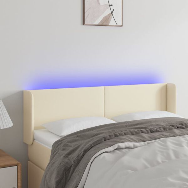 vidaXL Cabeceira de cama c/ LED 147x16x78/88 cm couro artificial cr&egrave;me