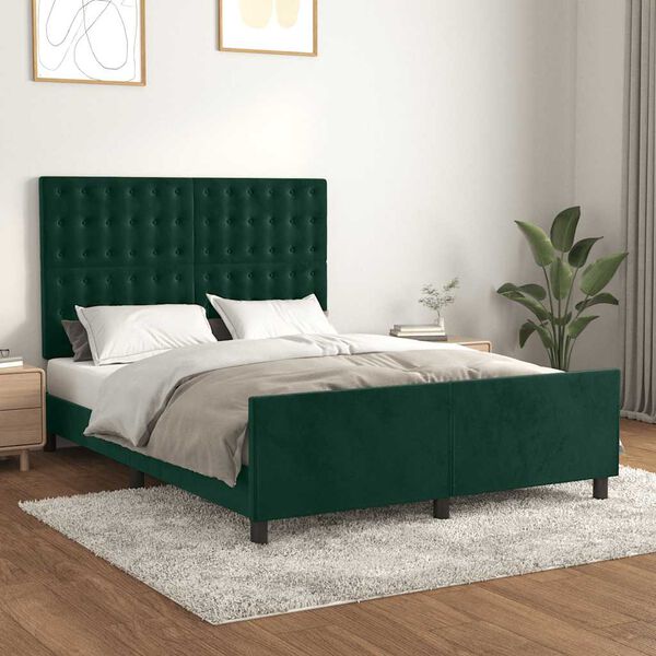 vidaXL Estrutura de cama sem colch&atilde;o 140x190 cm veludo verde-escuro