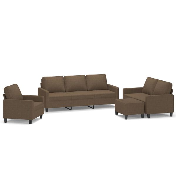 vidaXL 4 pcs conjunto de sof&aacute;s com almofad&otilde;es tecido castanho