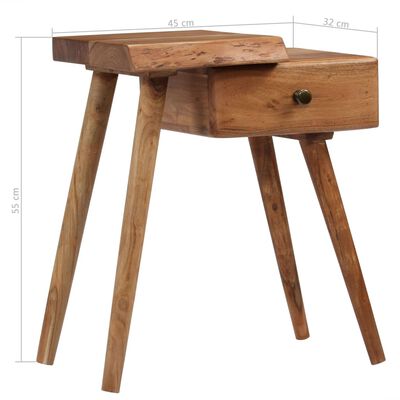 vidaXL Mesa de cabeceira em madeira de acácia maciça 45x32x55 cm