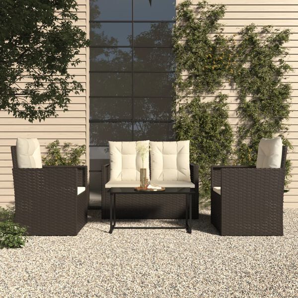 vidaXL 4 pcs conjunto lounge de exterior c/ almofad&otilde;es vime PE preto