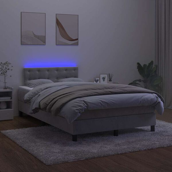 vidaXL Cama box spring colch&atilde;o LED 120x190 cm couro artif. cinza-claro
